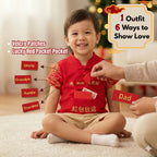 Singapore Souvenir Gift Ready Stock Kids CNY Outfit 6-in-1 Interchangeable Family Velcro Top with Red Packet Pocket
