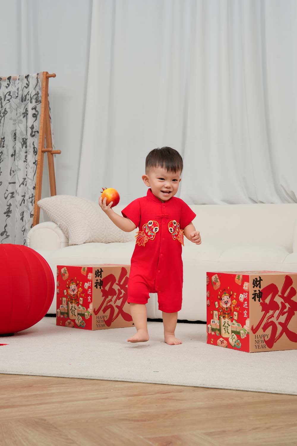 Singapore Souvenir Gift Wealth and Harmony Red Family Set with Golden Fish Baby Boy Cheongsam Romper 0834 - Little Kooma