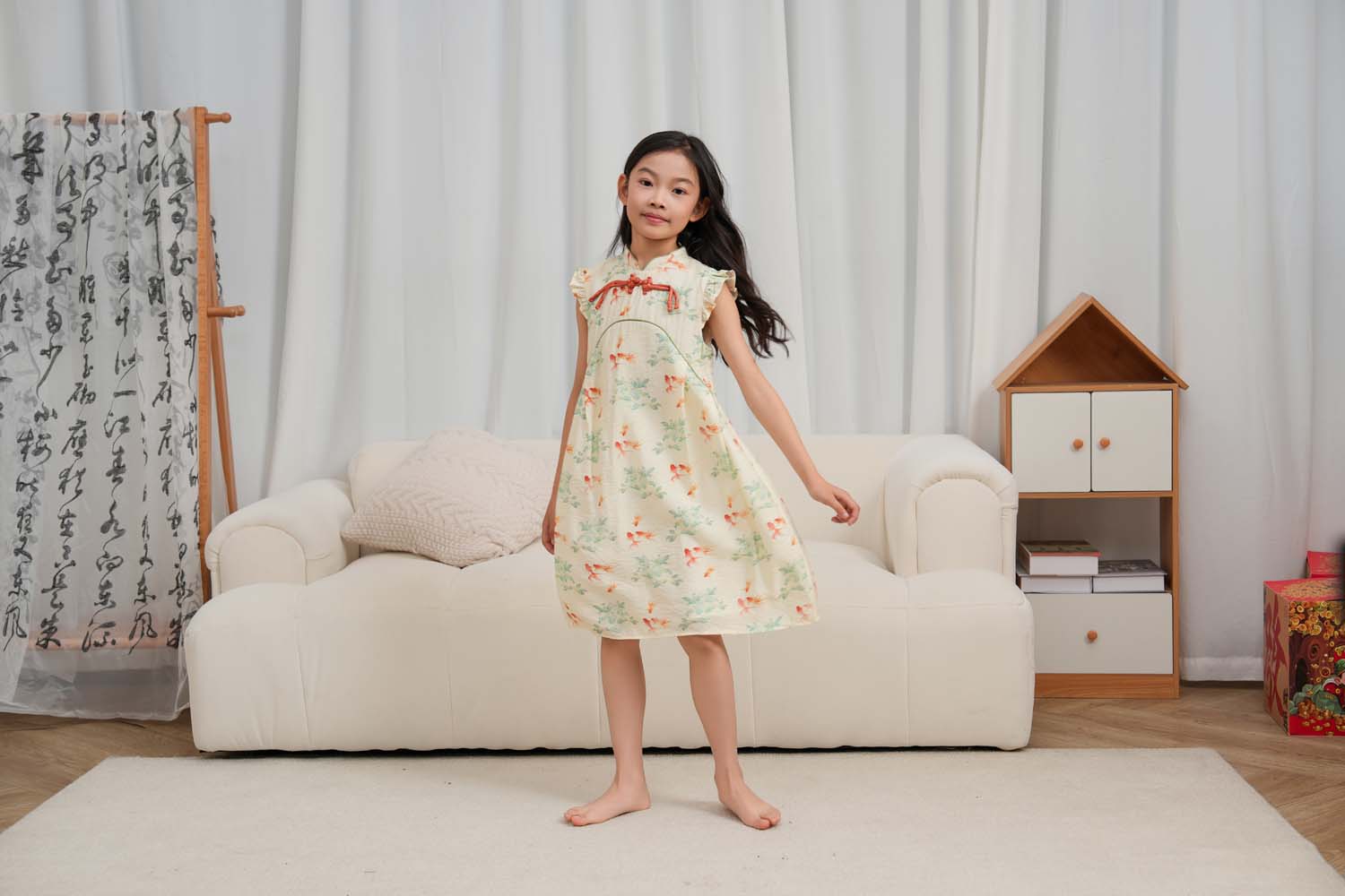 Singapore Souvenir Gift Fortune Bloom Family Set with Golden Fish Baby Kids Girl Cheongsam Dress 0827 - Little Kooma