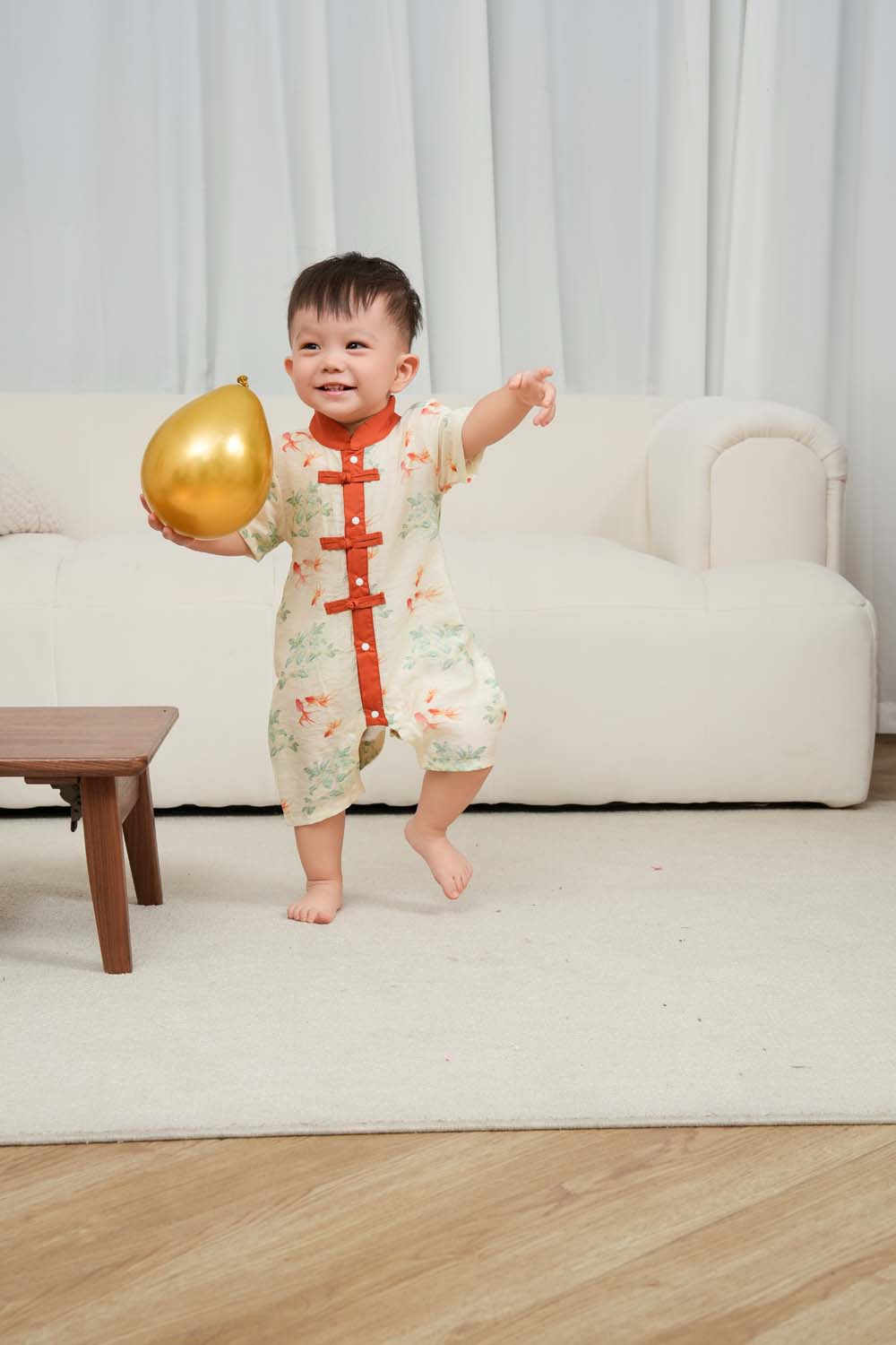 Singapore Souvenir Gift Fortune Bloom Family Set with Golden Fish Baby Boy Cheongsam Romper 0828 - Little Kooma