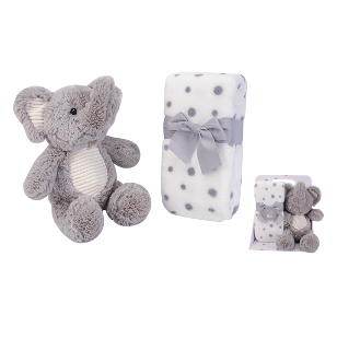 New Born Baby Boy LED Light Swaddle Socks Plush Blanket Romper Hanging Chime Toy Grey Elephant Suitcase Mummy Makeup Box Gift Hamper Gift Box Set - Little Kooma