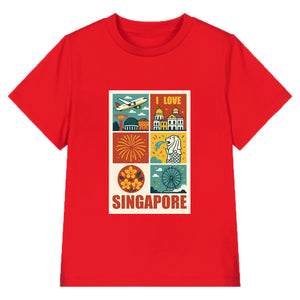 National Day NDP Red Top - Baby Kids Red T-shirt Retro Pop-art Style with Merlion Skyline Plane Icons National Day Top Outfit