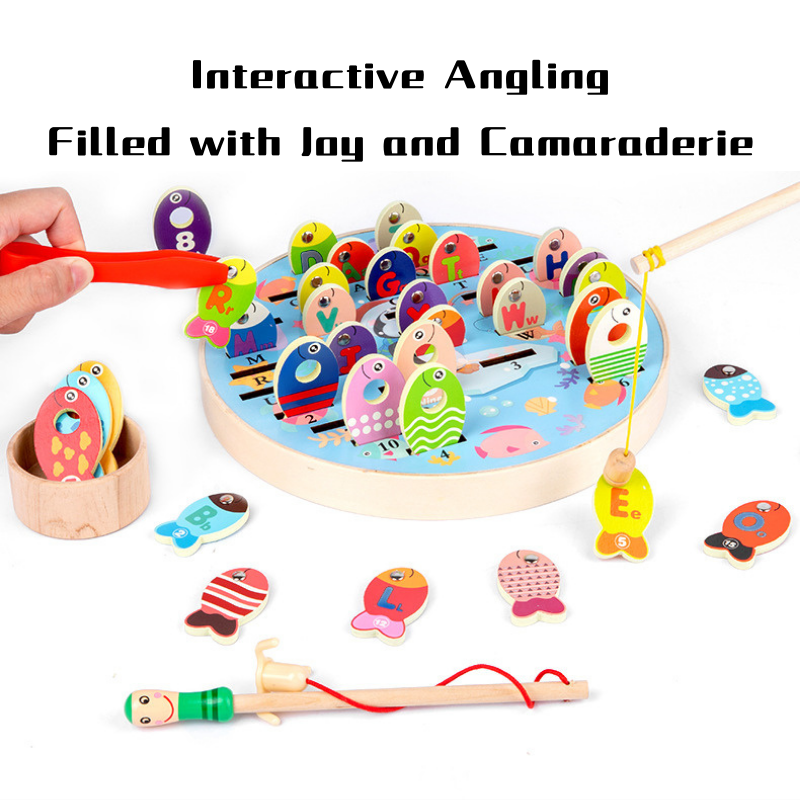 Fun Wooden Penguin Magnetic Fishing Game w Alphabets n Numbers 3 Years + - Little Kooma