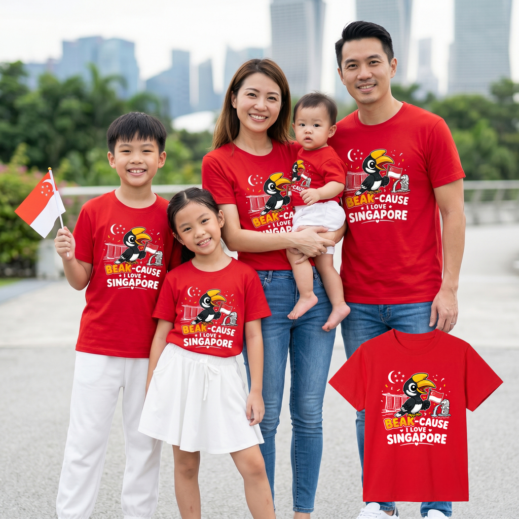 Singapore National Day Kids Red T-Shirt Family Matching Outfit - Beak-Cause I Love Singapore - Little Kooma