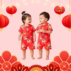 Ready Stock CNY Red Lion Dance Baby Boy Cheongsam Romper Singapore Outfit
