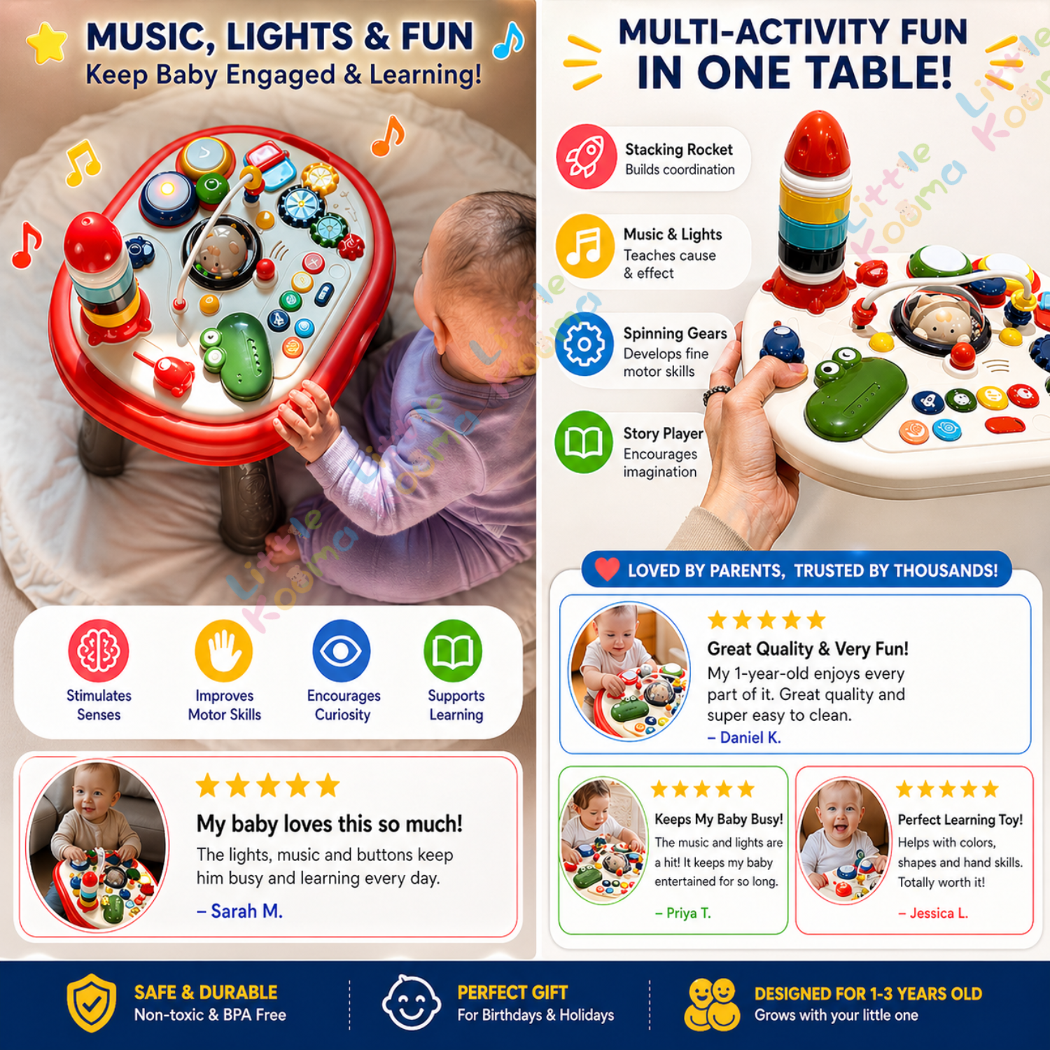 4-In-1 Multi-Functional Baby Activity Center & Toddler Play Table For 1-3 Years Kids - Little Kooma