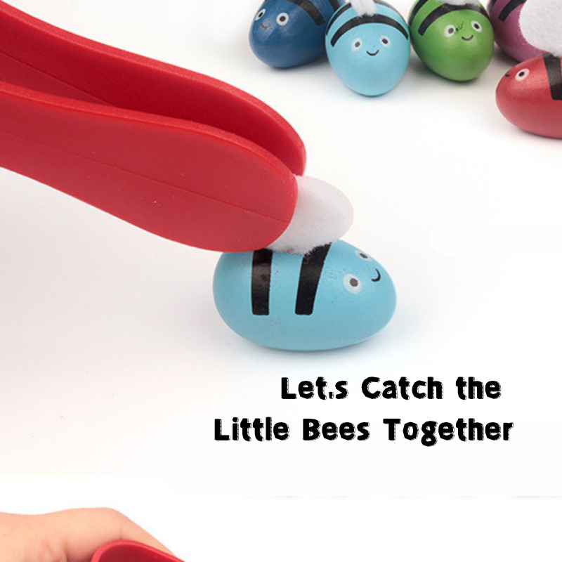 Montessori Early Education Wooden Bug Catching Game Preschool Educational Role-Playing Toy for Color Recognition and Bee Clipping 3 Years + - Little Kooma