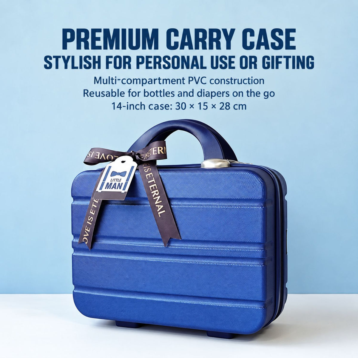 Little Man Baby Boy Gift Set – Summer Gentleman Outfits, Wooden Toys & Blue Carry Case