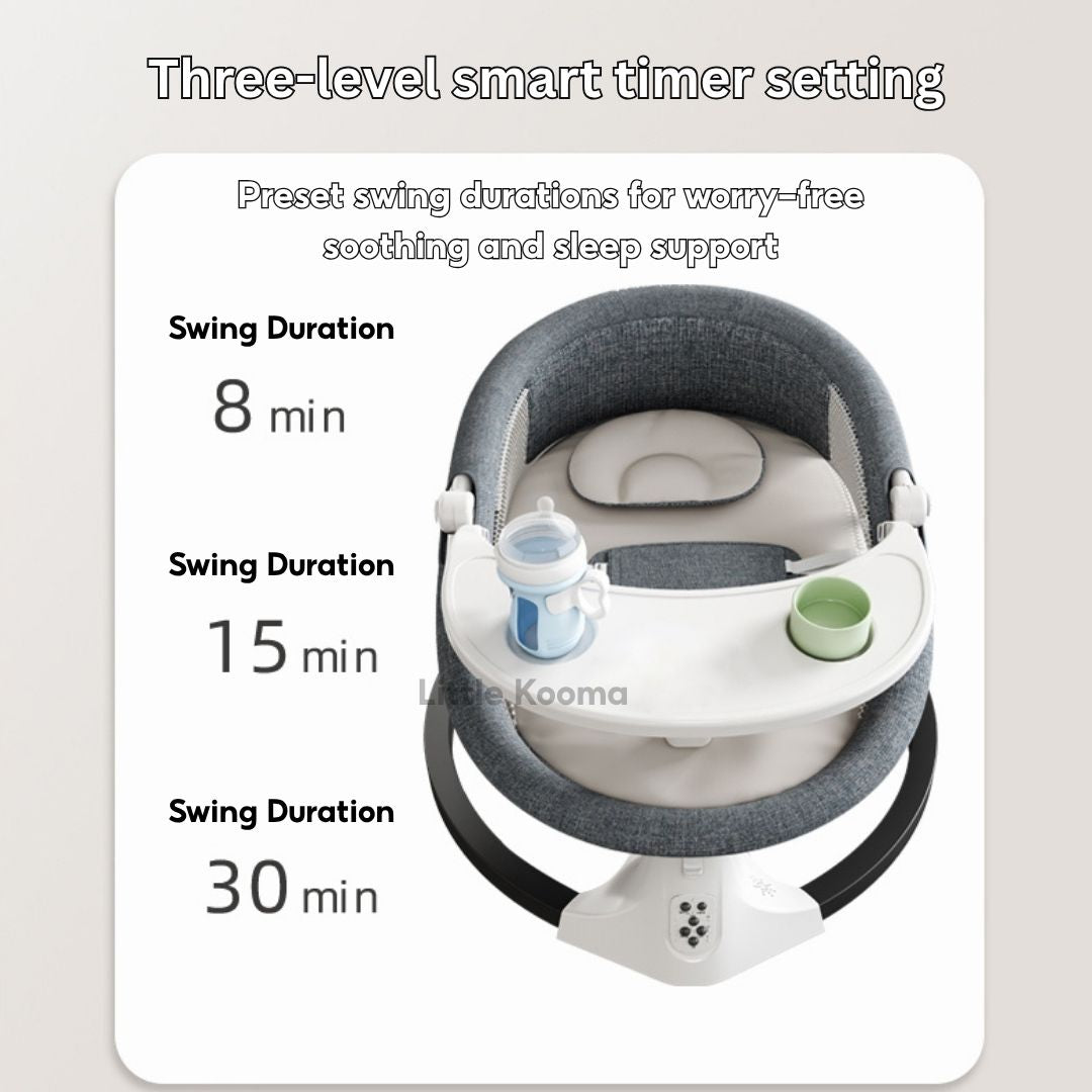Electric Baby Rocking Chair with Bluetooth Music, Remote Control & Mosquito Net – Adjustable Swing & Recline - Little Kooma