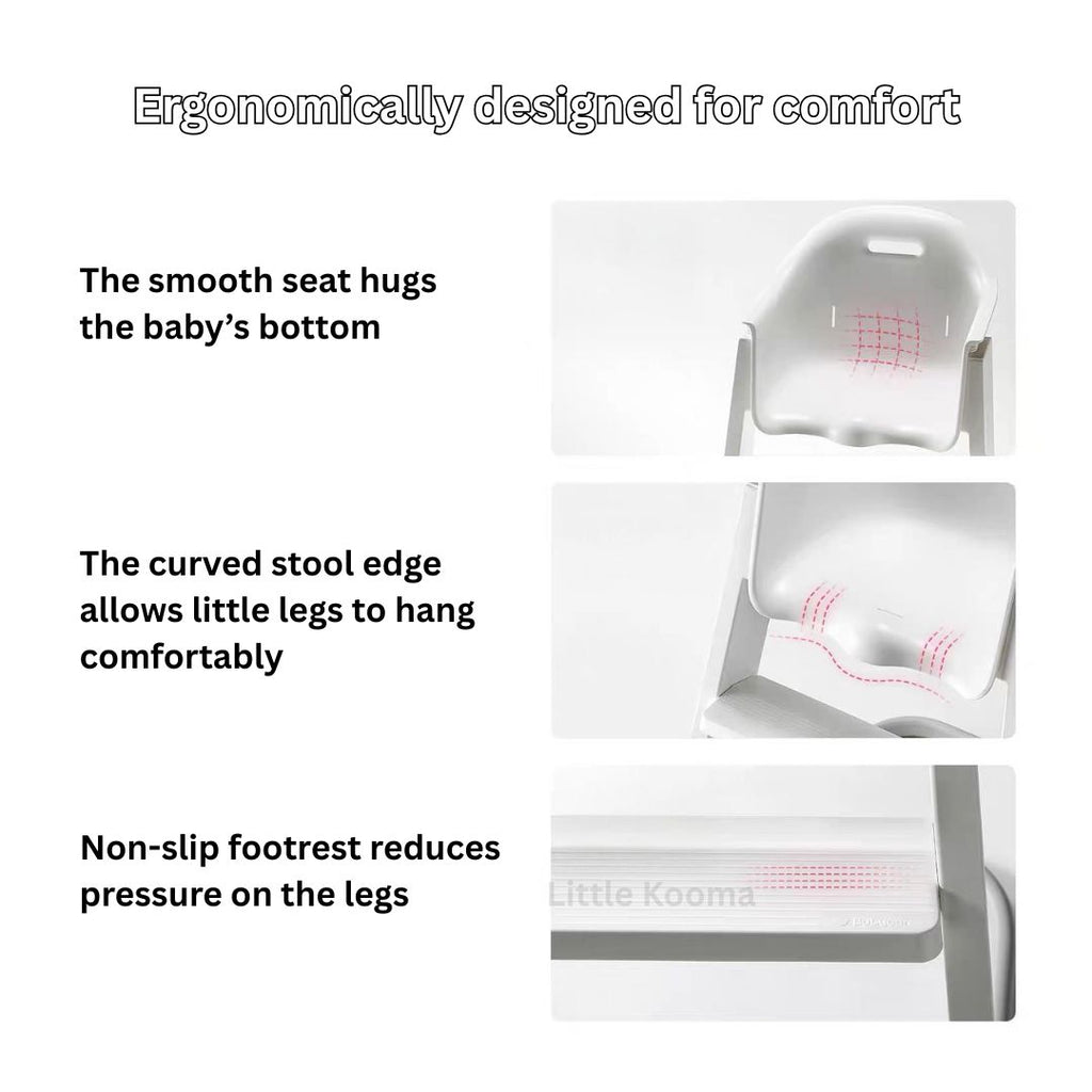 Adjustable Tray Baby High Chair with Washable Tray & Ergonomic Seat | Lightweight 6kg | Stable Feeding Chair - Little Kooma