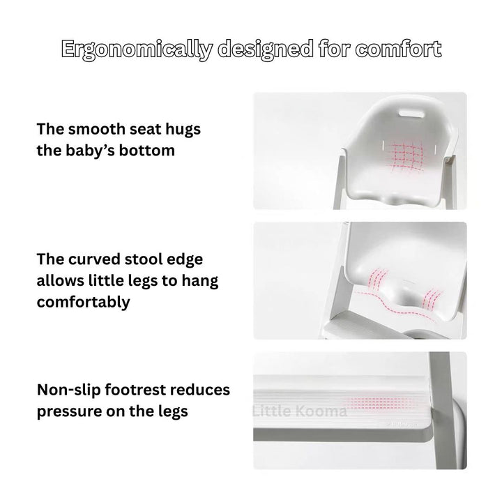 Adjustable Tray Baby High Chair with Washable Tray & Ergonomic Seat | Lightweight 6kg | Stable Feeding Chair - Little Kooma