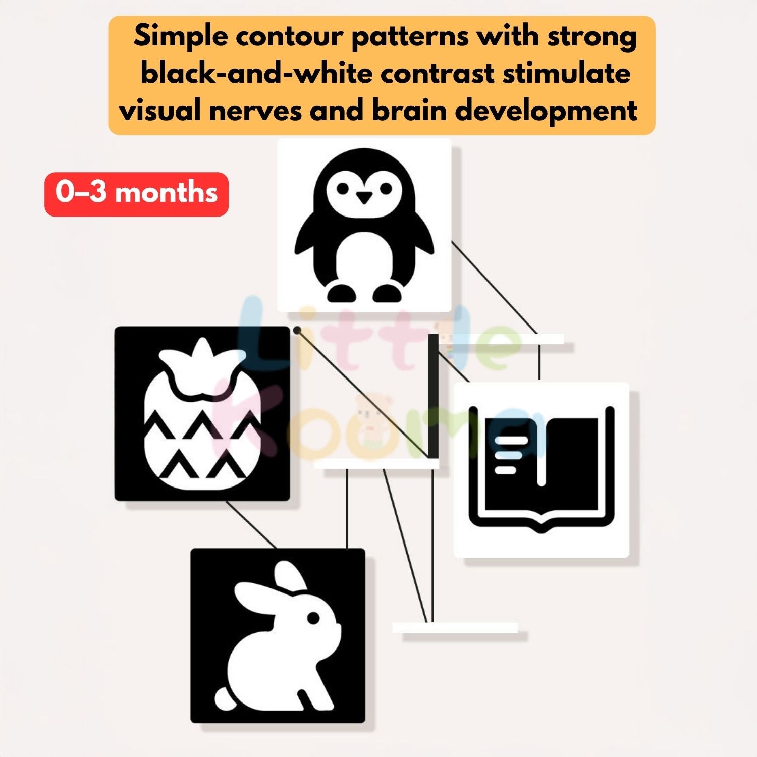 Ready Stock Baby Visual Stimulation Flash Cards  Large Size Black White Color Learning Set 0–36M
