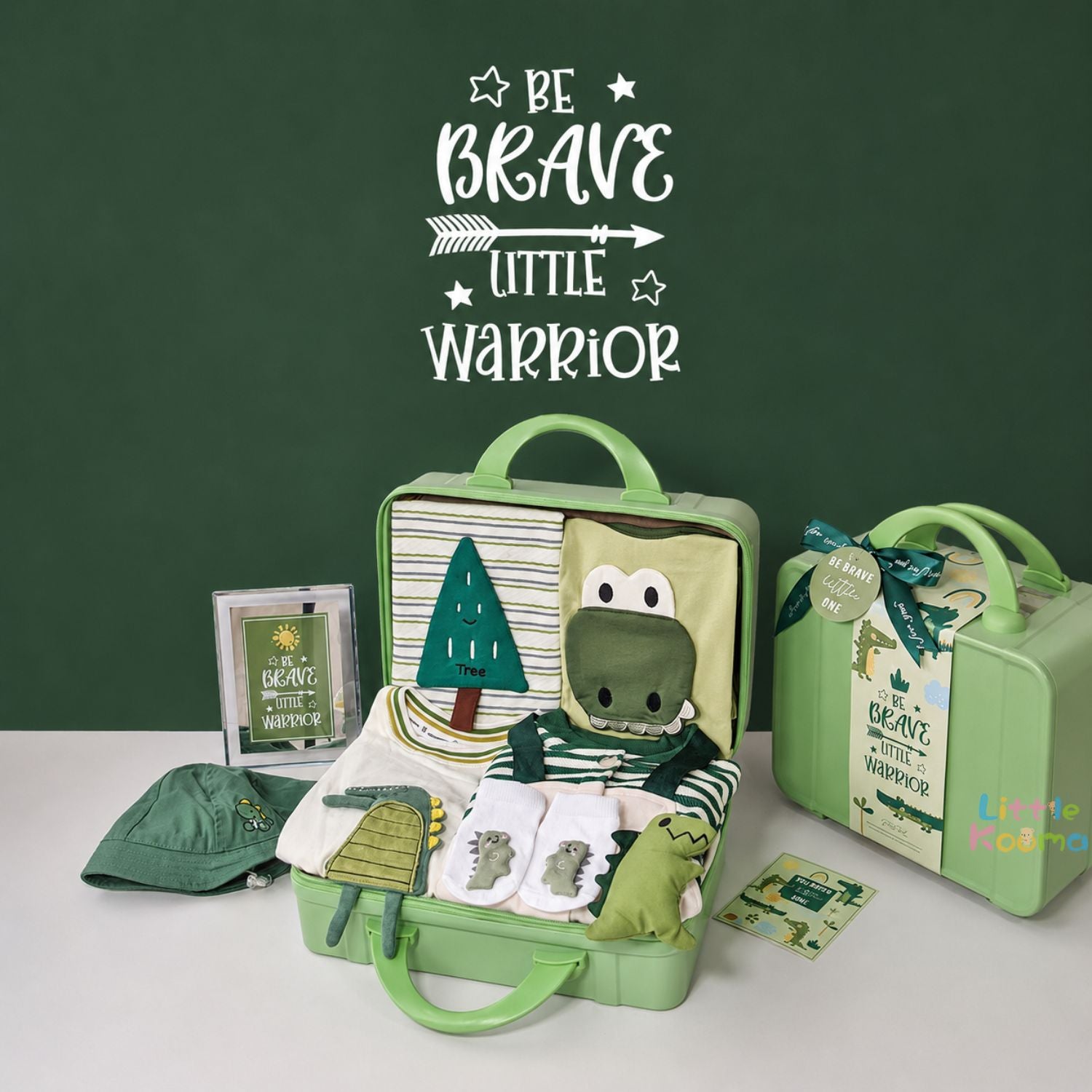 Baby Boy Forest Warrior Clothing Gift Set with Rompers, Socks, Hat and Suitcase