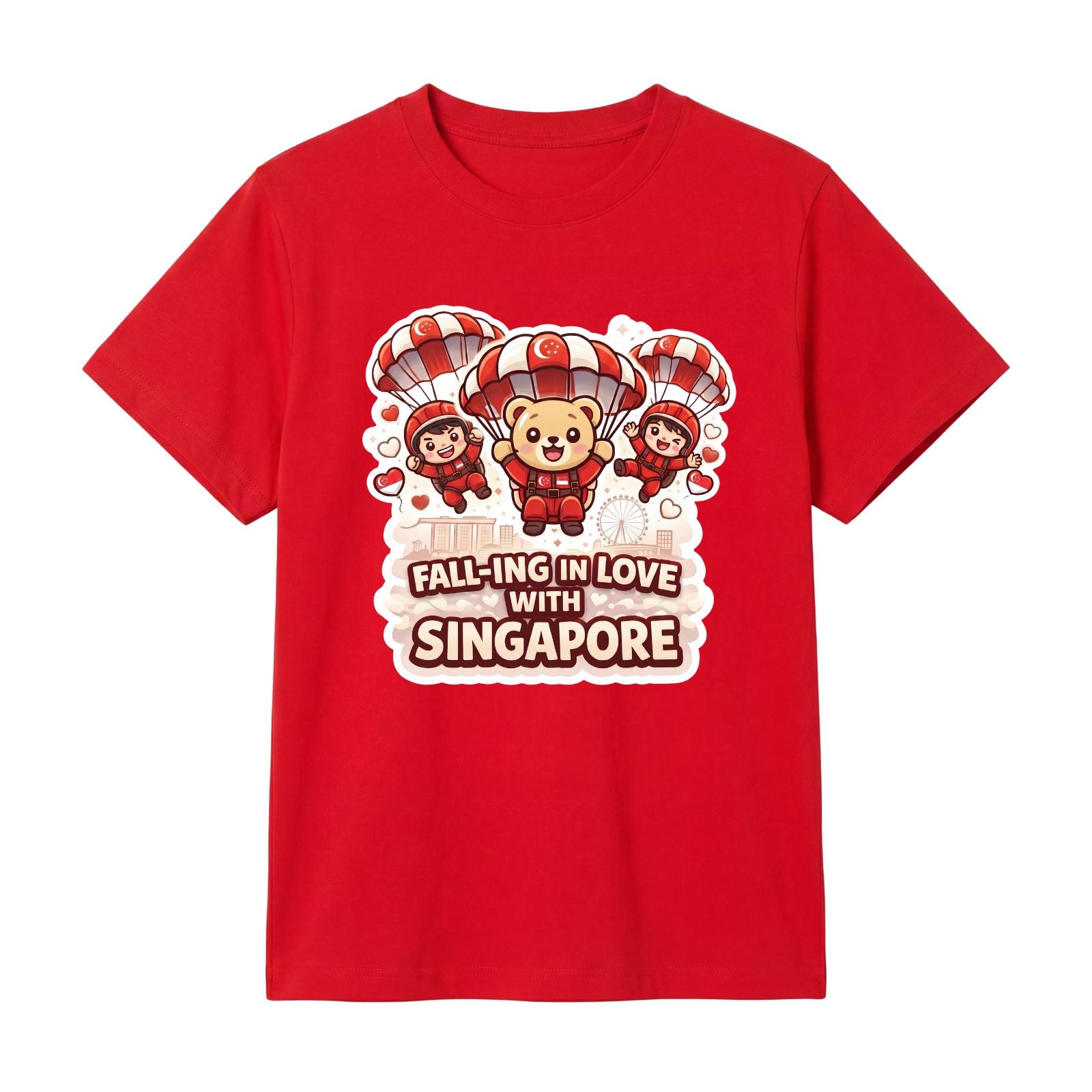 Singapore National Day Kids Red T-Shirt Family Matching Outfit - FALL-ING IN LOVE with Singapore