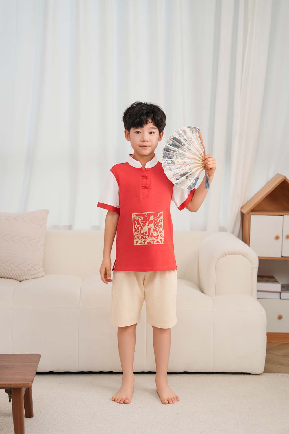Singapore Souvenir Gift Majestic Phoenix Cheongsam Symbol of Power and Renewal Baby Kids Boys Cheongsam Set Top n Shorts CNY Chinese New Year Outfit 0837 - Little Kooma