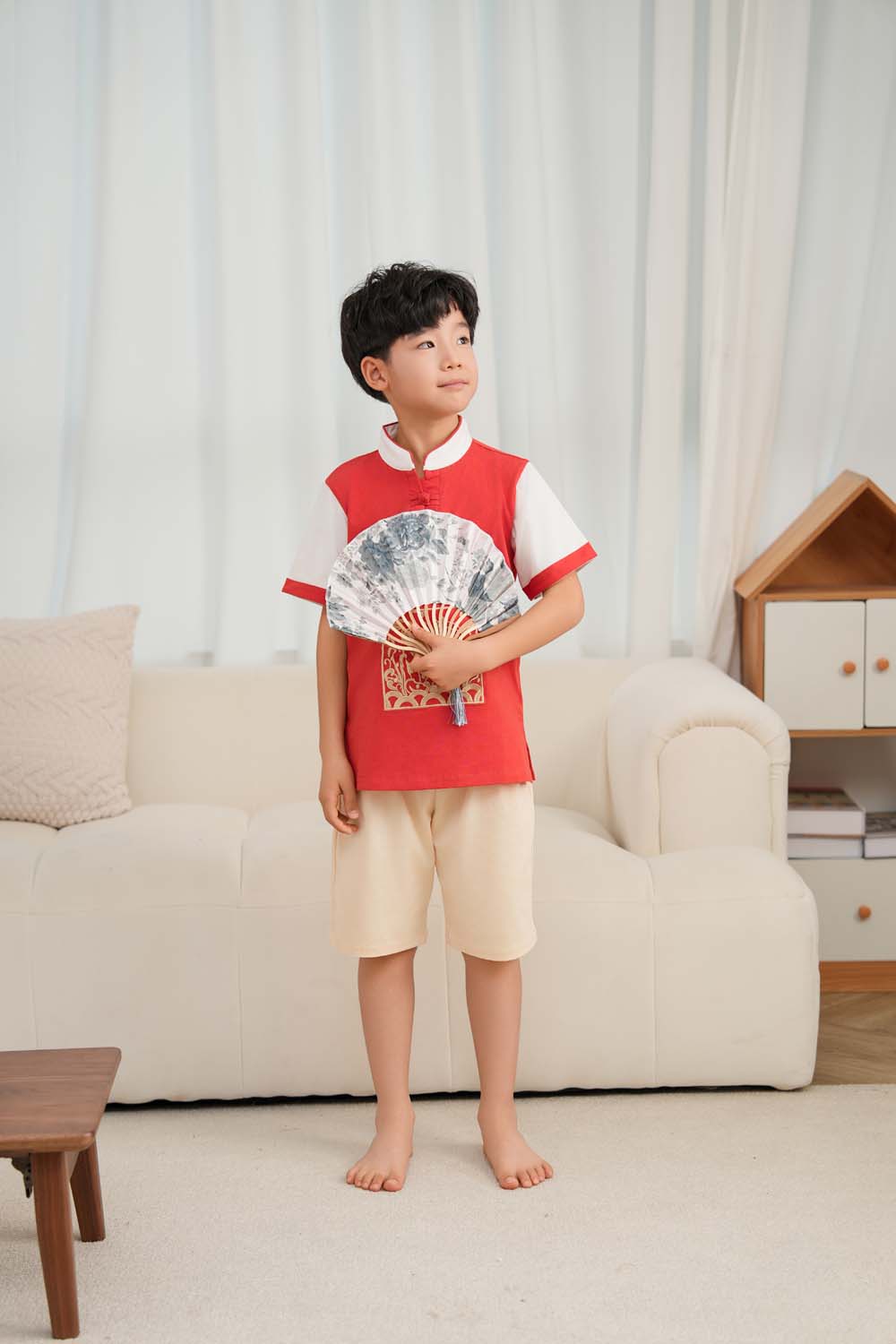 Singapore Souvenir Gift Majestic Phoenix Cheongsam Symbol of Power and Renewal Baby Kids Boys Cheongsam Set Top n Shorts CNY Chinese New Year Outfit 0837 - Little Kooma