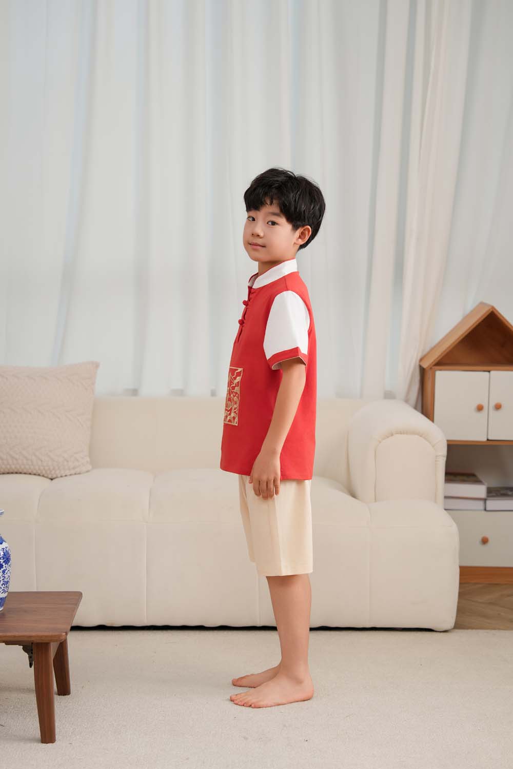 Singapore Souvenir Gift Majestic Phoenix Cheongsam Symbol of Power and Renewal Baby Kids Boys Cheongsam Set Top n Shorts CNY Chinese New Year Outfit 0837 - Little Kooma