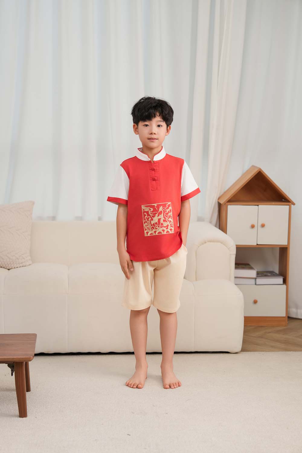 Singapore Souvenir Gift Majestic Phoenix Cheongsam Symbol of Power and Renewal Baby Kids Boys Cheongsam Set Top n Shorts CNY Chinese New Year Outfit 0837 - Little Kooma