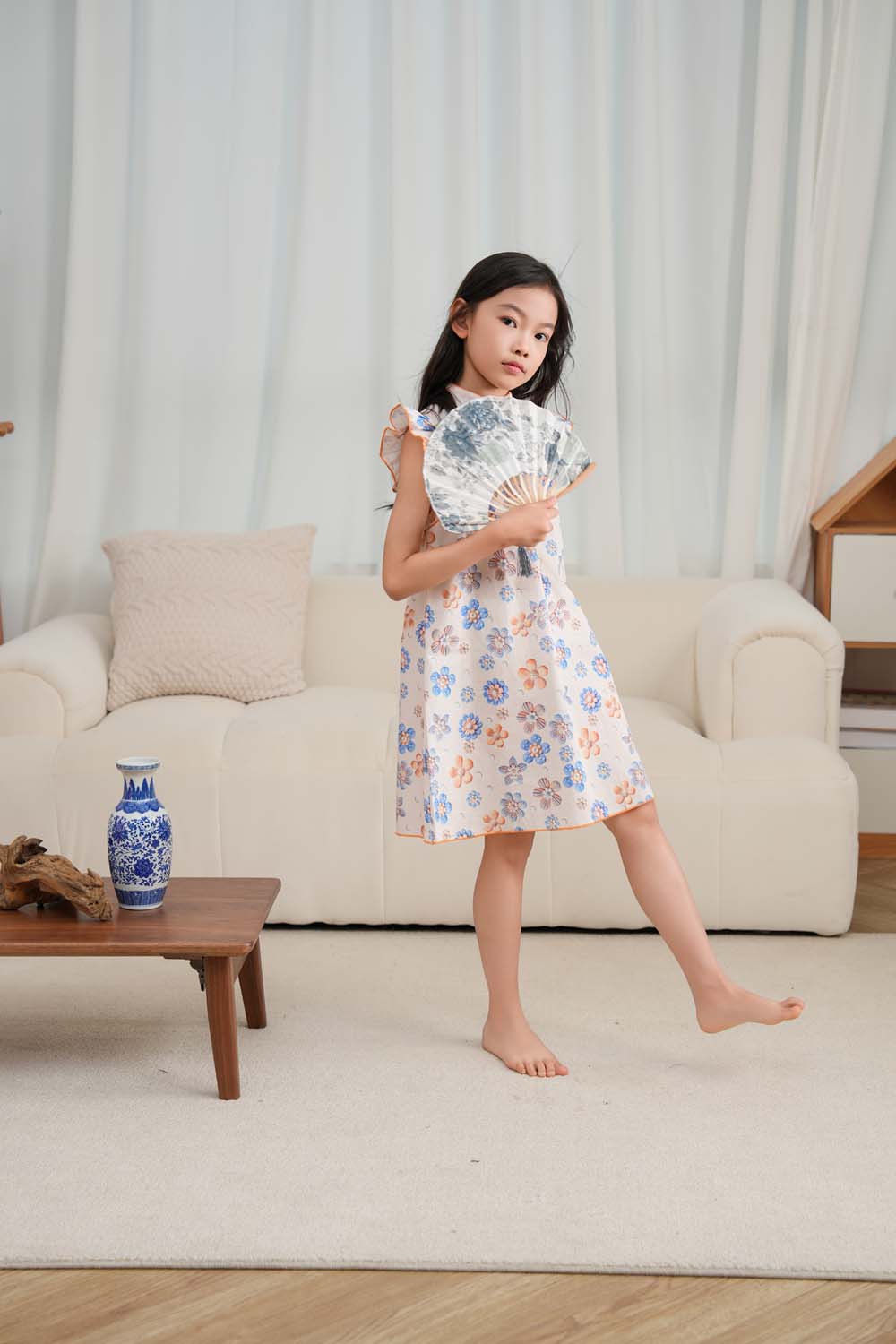 Singapore Souvenir Gift Blue Flowers Baby Kids Girl Cheongsam Dress 0848 - Little Kooma
