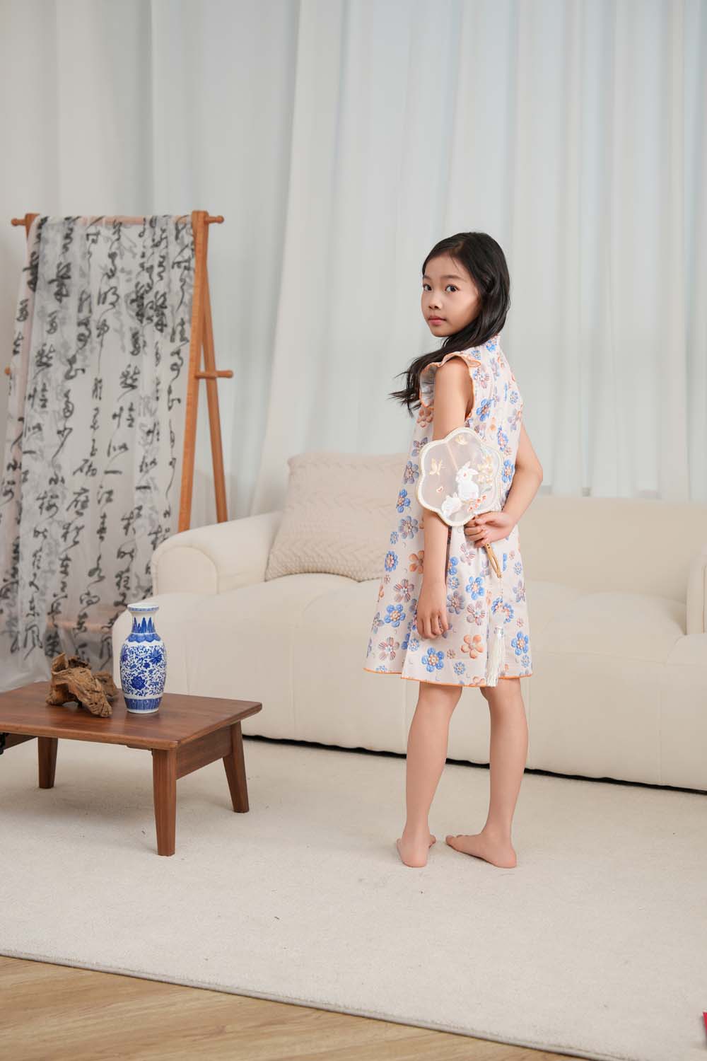 Singapore Souvenir Gift Blue Flowers Baby Kids Girl Cheongsam Dress 0848 - Little Kooma