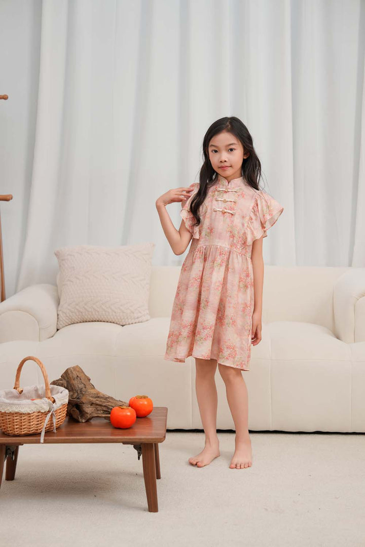 Singapore Souvenir Gift Pink Floral Baby Kids Girl Cheongsam Dress 0850 - Little Kooma