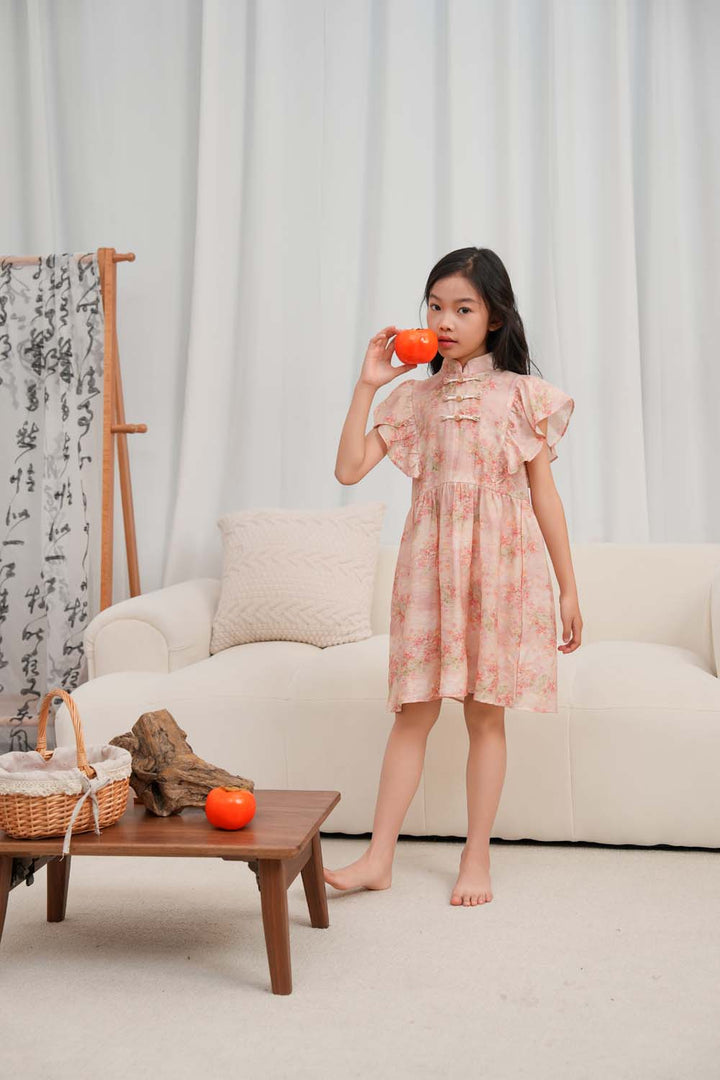 Singapore Souvenir Gift Pink Floral Baby Kids Girl Cheongsam Dress 0850 - Little Kooma