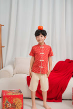 Singapore Souvenir Gift Blessing and Joy Family Set with Lucky Fu Characters Baby Kids Boys Cheongsam Set Top n Shorts CNY Chinese New Year Outfit 0832 - Little Kooma