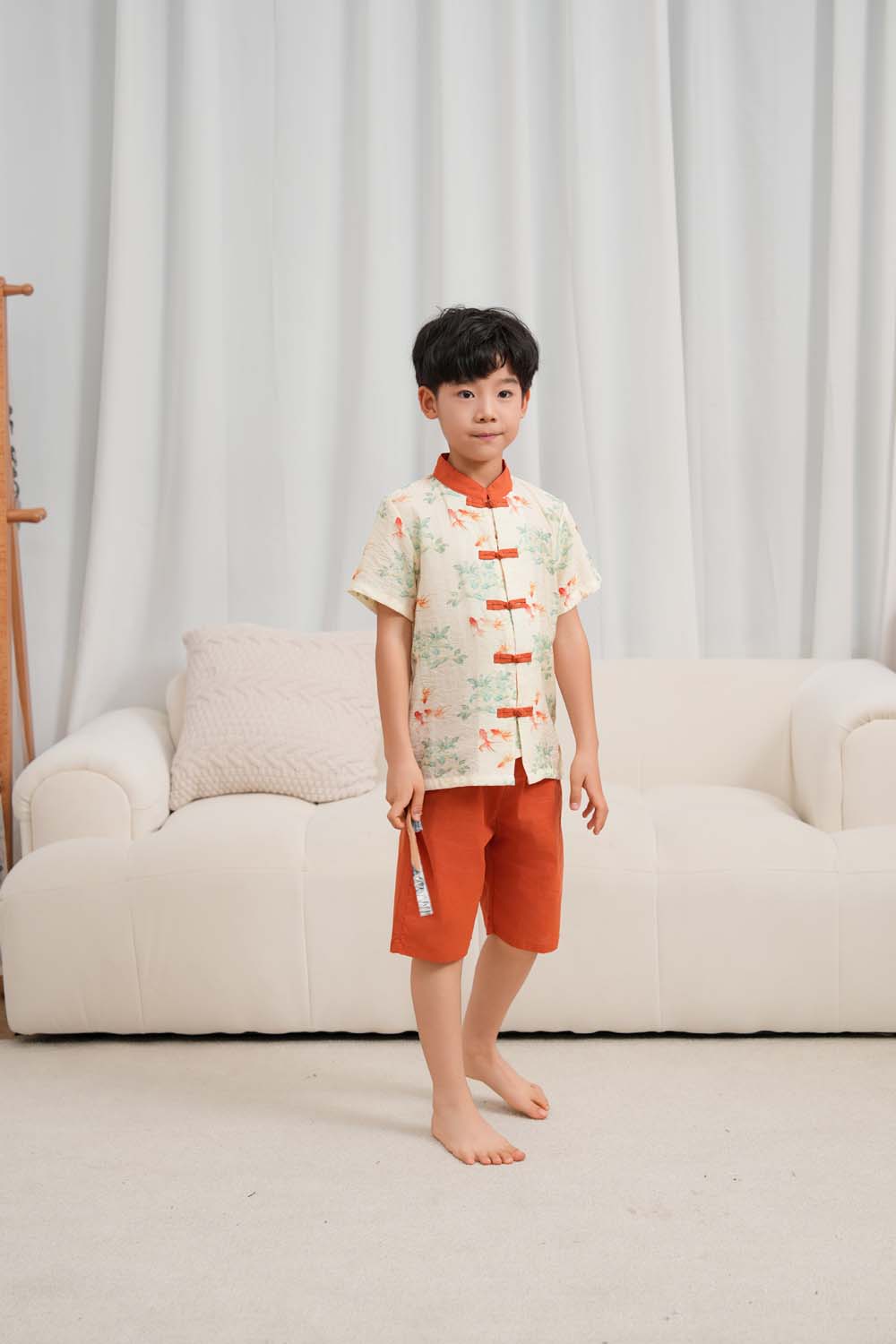 Singapore Souvenir Gift Fortune Bloom Family Set with Golden Fish Baby Kids Boys Cheongsam Set Top n Shorts CNY Chinese New Year Outfit 0829 - Little Kooma