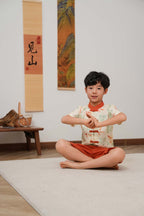 Singapore Souvenir Gift Fortune Bloom Family Set with Golden Fish Baby Kids Boys Cheongsam Set Top n Shorts CNY Chinese New Year Outfit 0829 - Little Kooma