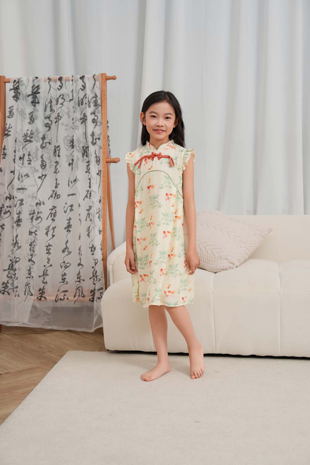 Singapore Souvenir Gift Fortune Bloom Family Set with Golden Fish Baby Kids Girl Cheongsam Dress 0827 - Little Kooma