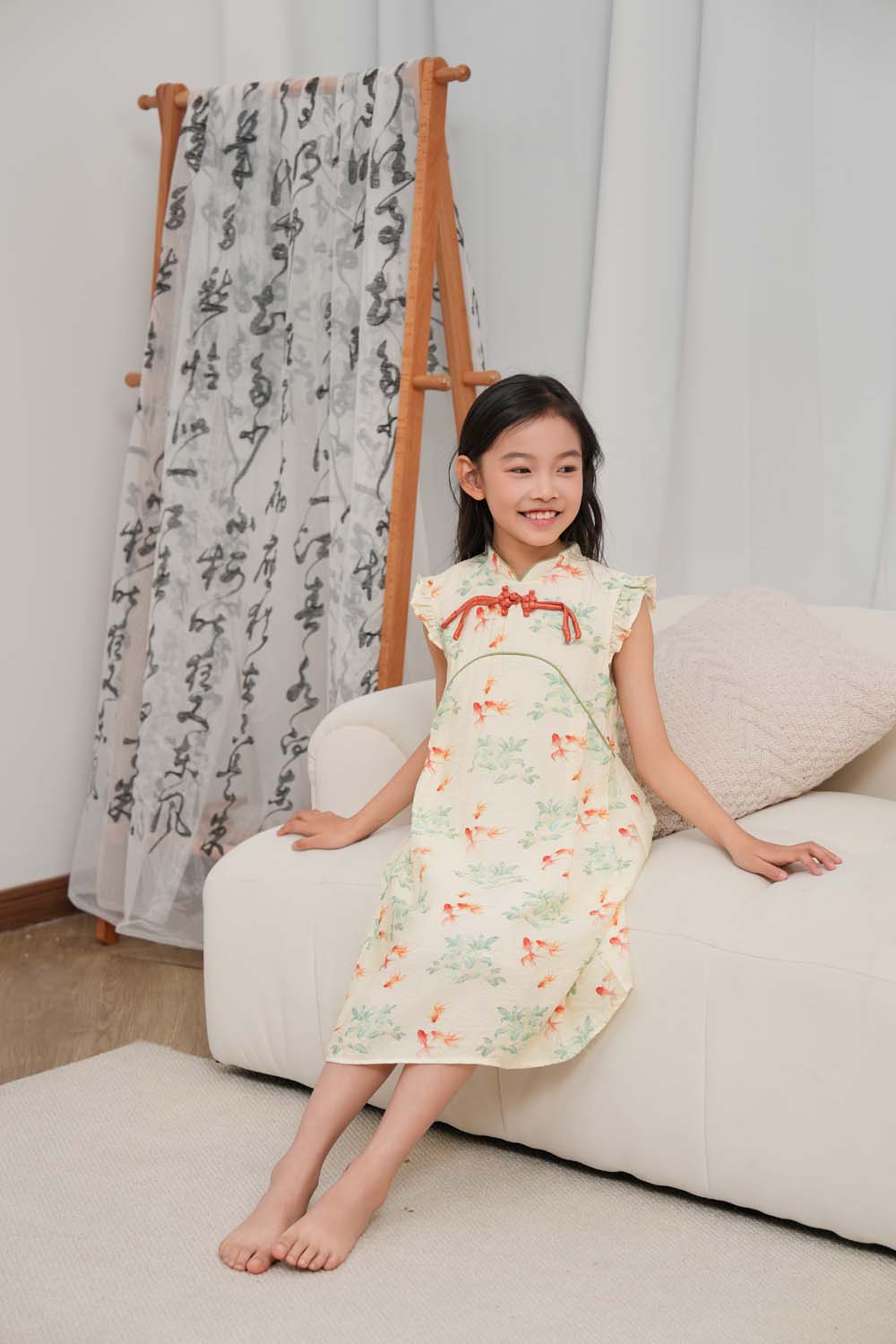 Singapore Souvenir Gift Fortune Bloom Family Set with Golden Fish Baby Kids Girl Cheongsam Dress 0827 - Little Kooma