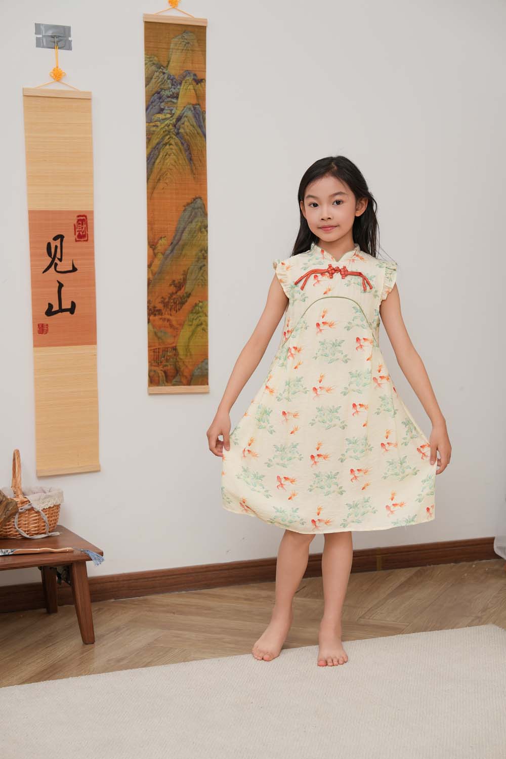 Singapore Souvenir Gift Fortune Bloom Family Set with Golden Fish Baby Kids Girl Cheongsam Dress 0827 - Little Kooma