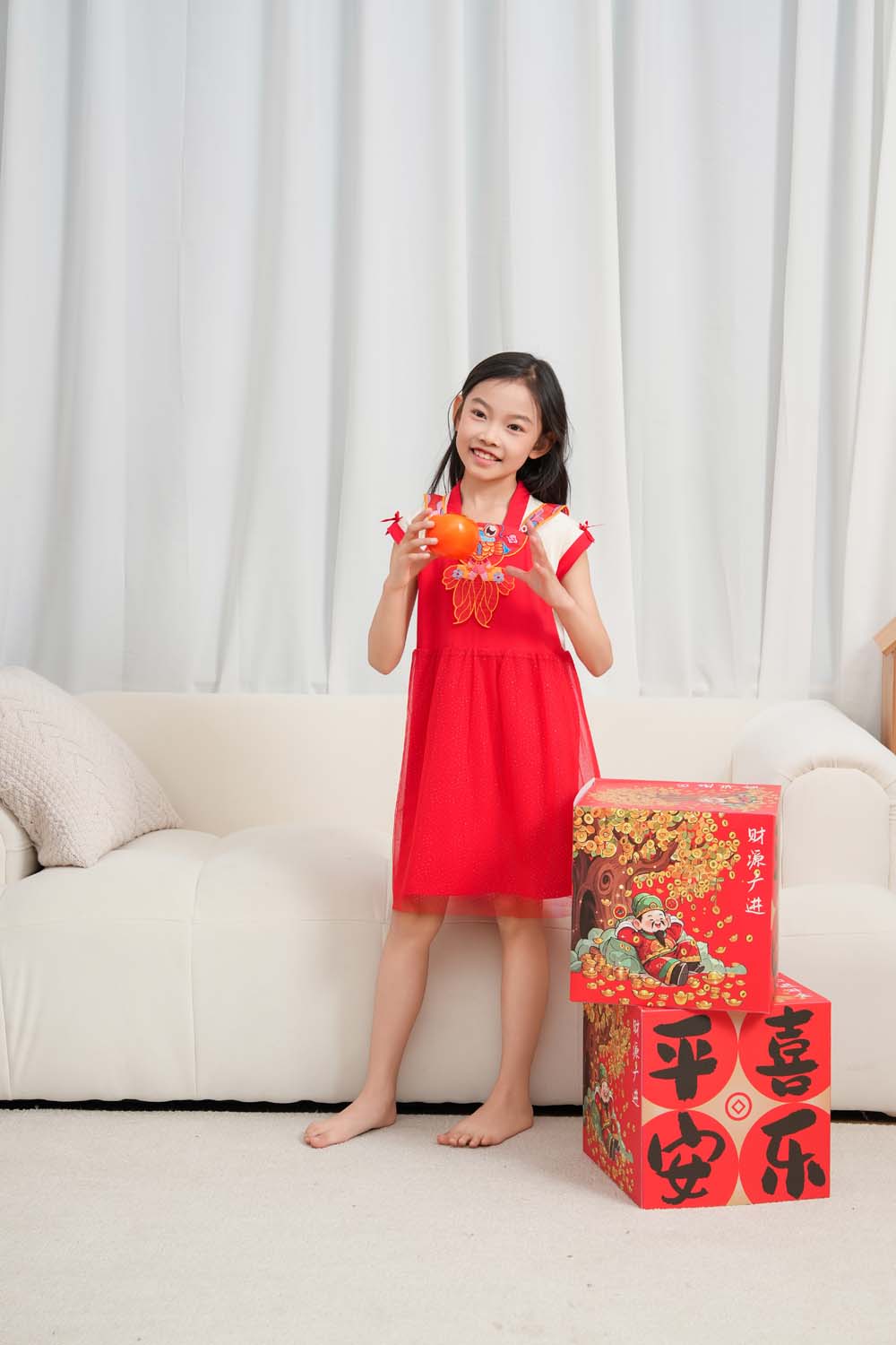 Singapore Souvenir Gift Wealth and Harmony Red Family Set with Golden Fish Embroidery Baby Kids Girl Cheongsam Dress 0833 - Little Kooma