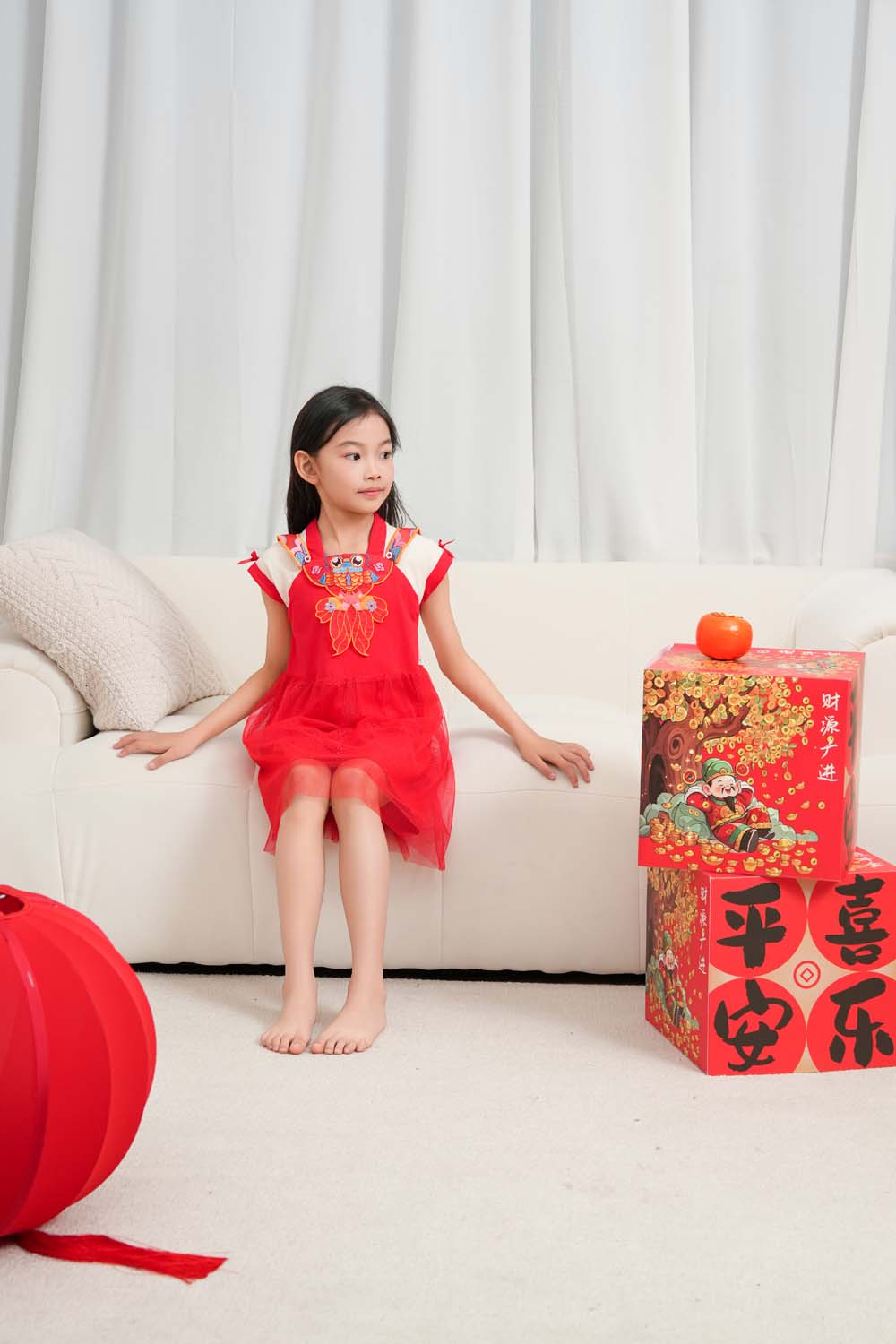 Singapore Souvenir Gift Wealth and Harmony Red Family Set with Golden Fish Embroidery Baby Kids Girl Cheongsam Dress 0833 - Little Kooma