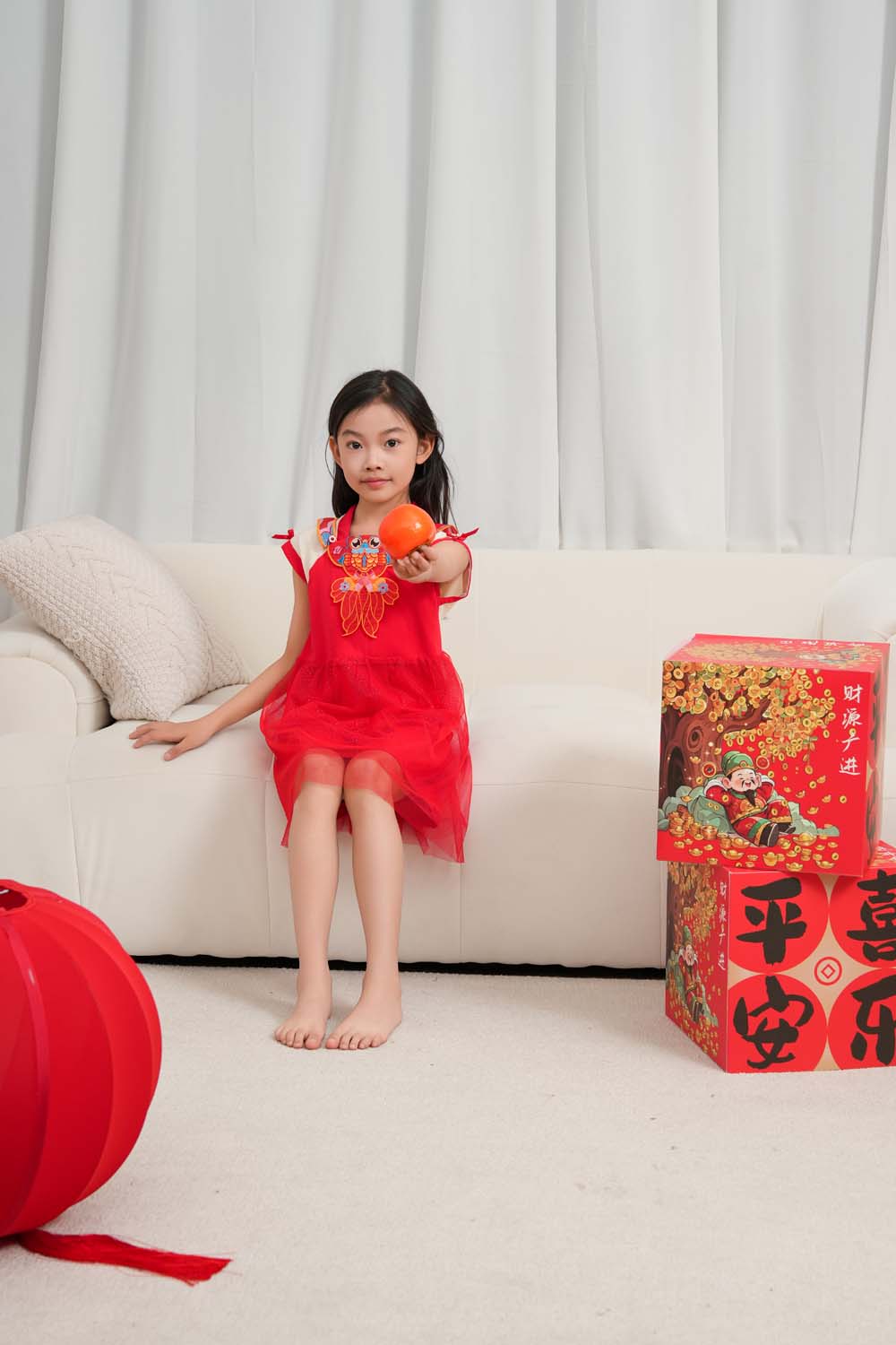 Singapore Souvenir Gift Wealth and Harmony Red Family Set with Golden Fish Embroidery Baby Kids Girl Cheongsam Dress 0833 - Little Kooma