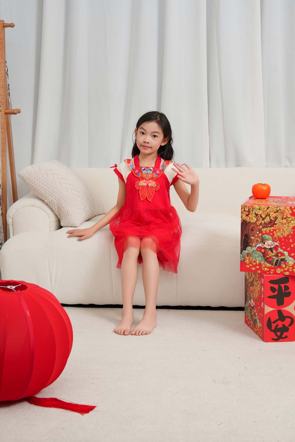 Singapore Souvenir Gift Wealth and Harmony Red Family Set with Golden Fish Embroidery Baby Kids Girl Cheongsam Dress 0833 - Little Kooma
