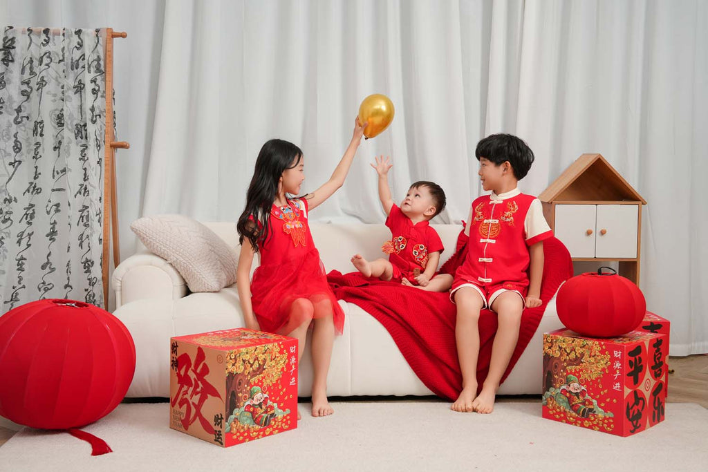 Singapore Souvenir Gift Wealth and Harmony Red Family Set with Golden Fish Baby Boy Cheongsam Romper 0834 - Little Kooma