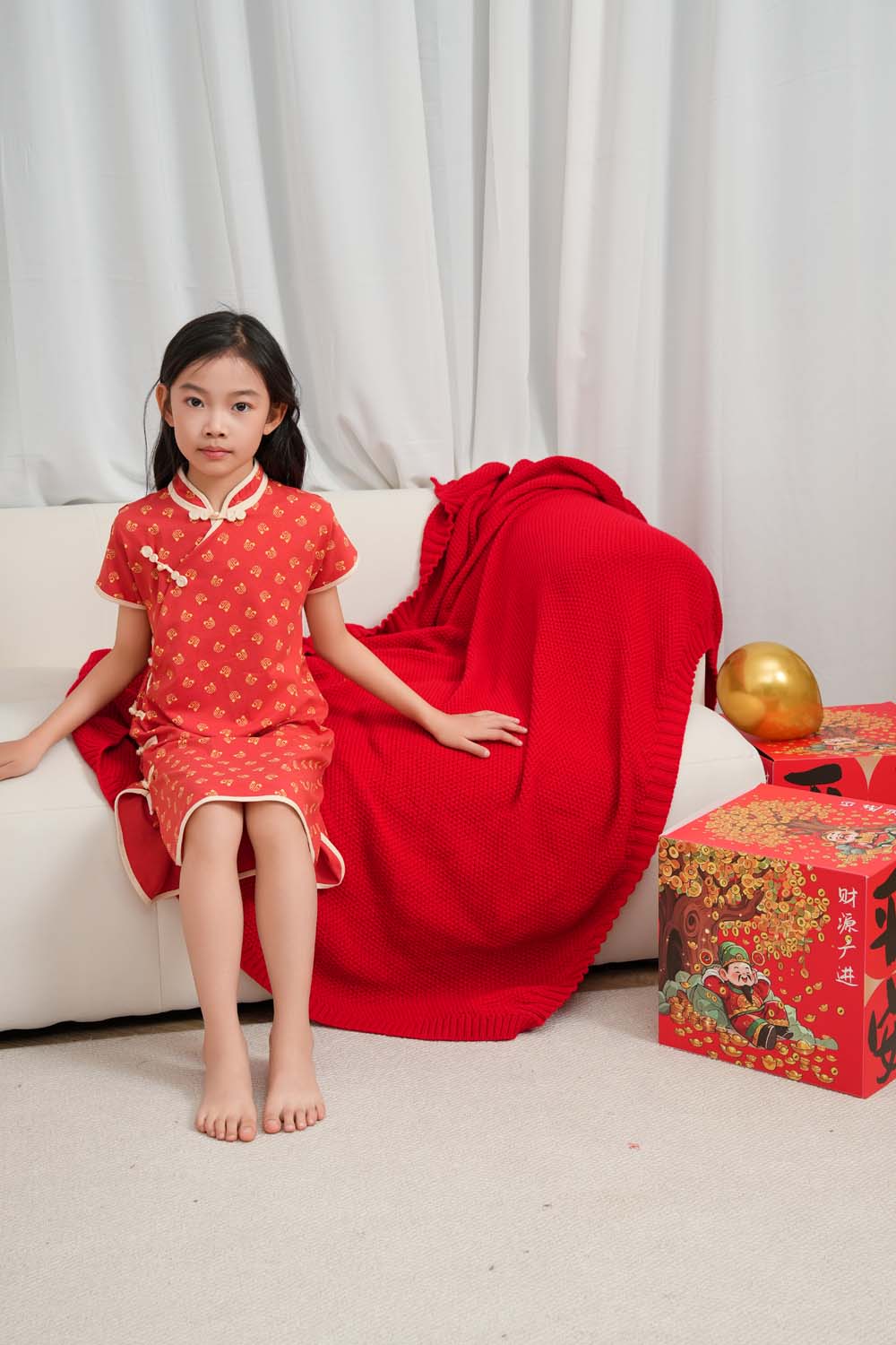 Singapore Souvenir Gift Blessing and Joy Family Set with Lucky Fu Characters Baby Kids Girl Cheongsam Dress 0830 - Little Kooma
