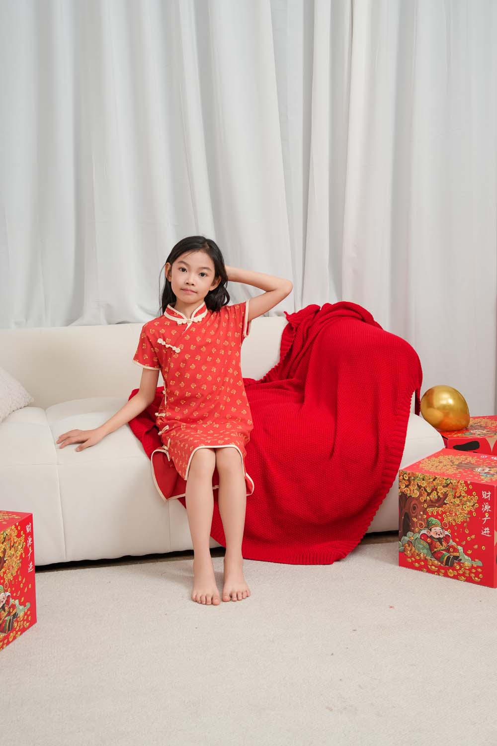 Singapore Souvenir Gift Blessing and Joy Family Set with Lucky Fu Characters Baby Kids Girl Cheongsam Dress 0830 - Little Kooma