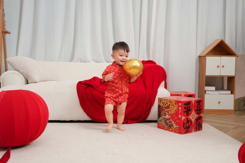 Singapore Souvenir Gift Blessing and Joy Family Set with Lucky Fu Characters Baby Boy Cheongsam Romper 0831 - Little Kooma