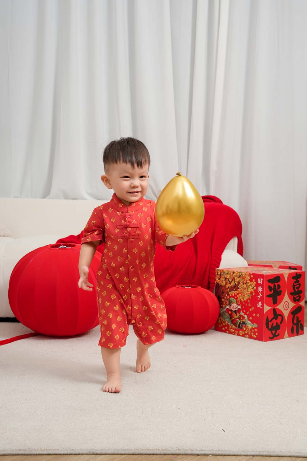 Singapore Souvenir Gift Blessing and Joy Family Set with Lucky Fu Characters Baby Boy Cheongsam Romper 0831 - Little Kooma
