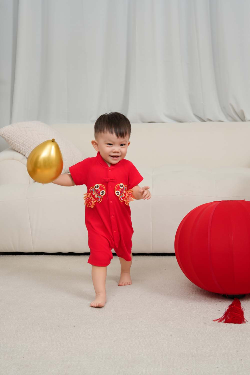Singapore Souvenir Gift Wealth and Harmony Red Family Set with Golden Fish Baby Boy Cheongsam Romper 0834 - Little Kooma