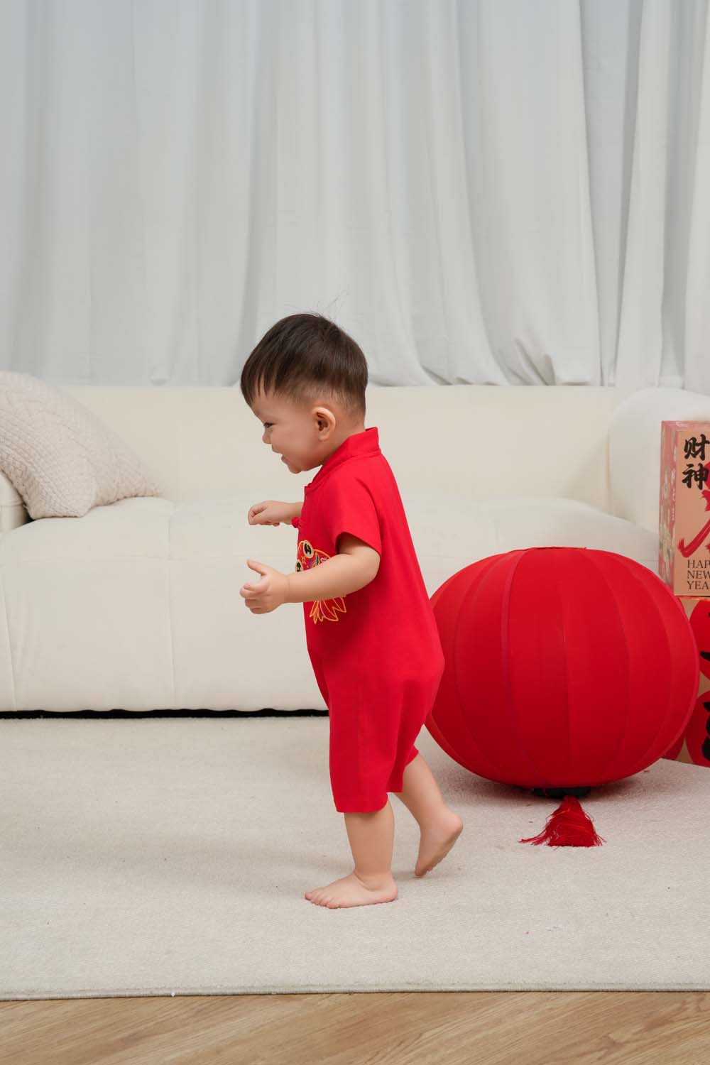 Singapore Souvenir Gift Wealth and Harmony Red Family Set with Golden Fish Baby Boy Cheongsam Romper 0834 - Little Kooma