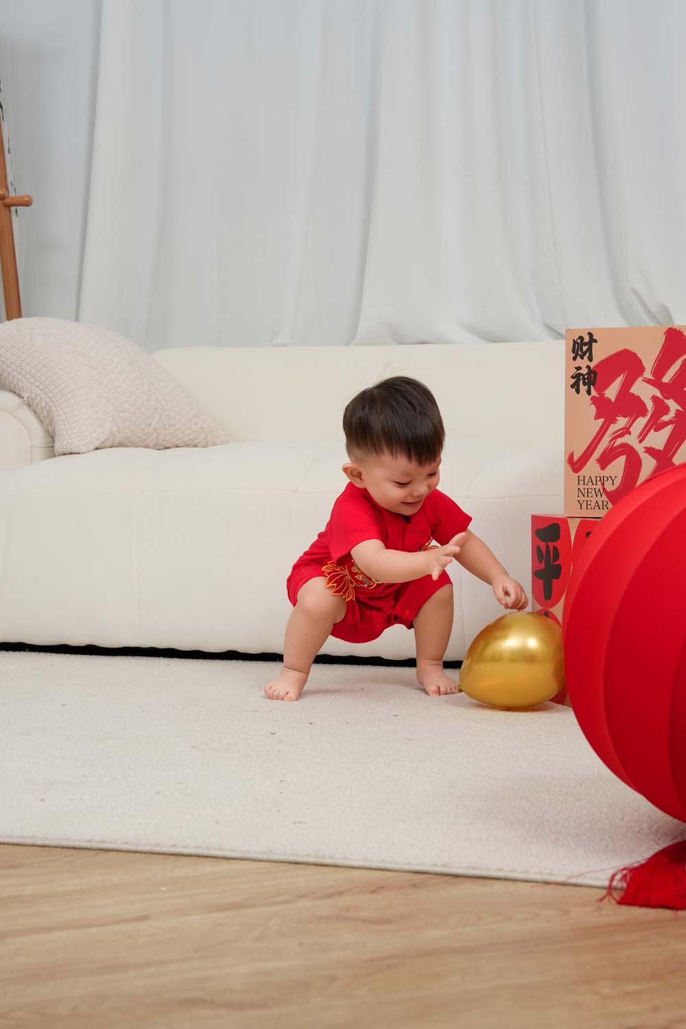 Singapore Souvenir Gift Wealth and Harmony Red Family Set with Golden Fish Baby Boy Cheongsam Romper 0834 - Little Kooma