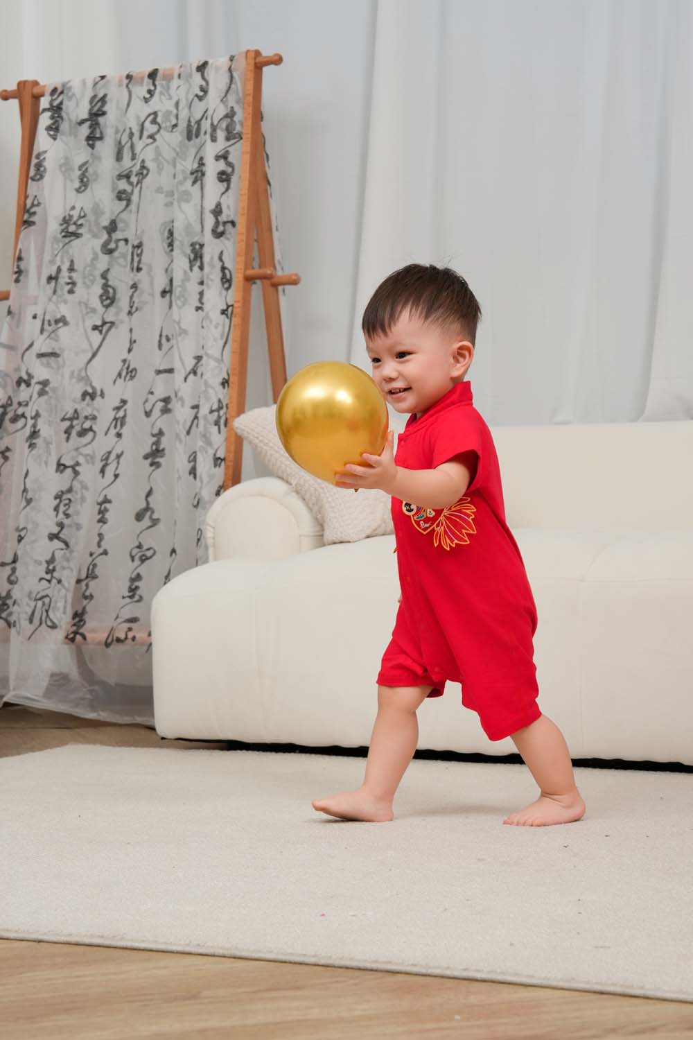 Singapore Souvenir Gift Wealth and Harmony Red Family Set with Golden Fish Baby Boy Cheongsam Romper 0834 - Little Kooma