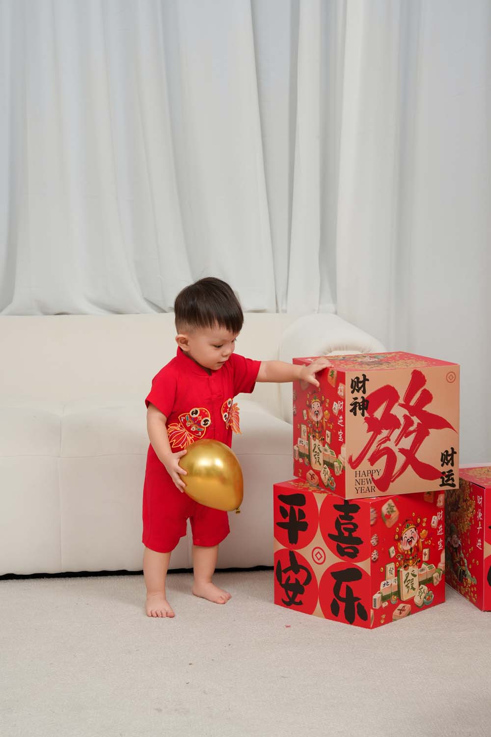 Singapore Souvenir Gift Wealth and Harmony Red Family Set with Golden Fish Baby Boy Cheongsam Romper 0834 - Little Kooma