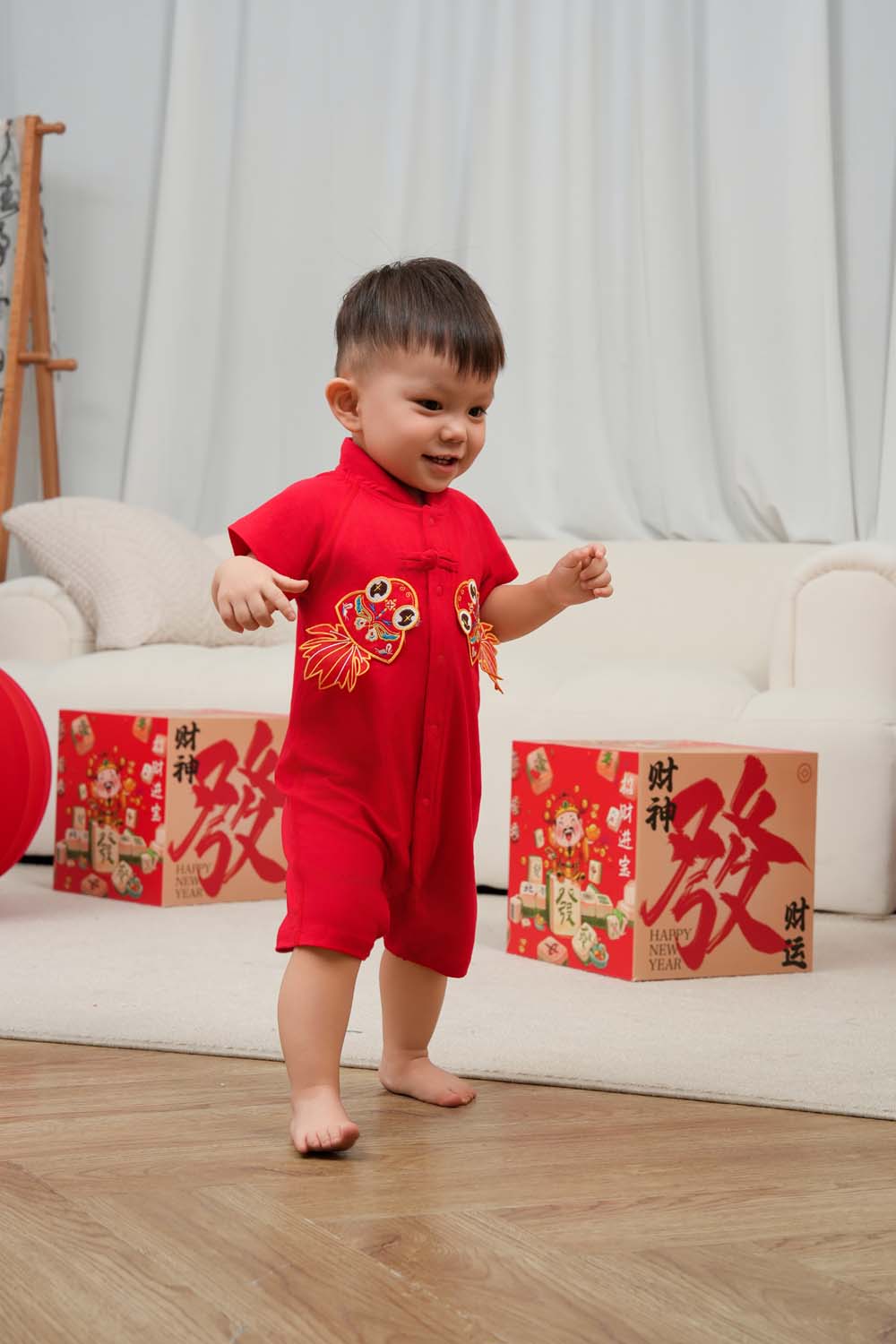 Singapore Souvenir Gift Wealth and Harmony Red Family Set with Golden Fish Baby Boy Cheongsam Romper 0834 - Little Kooma