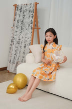 Singapore Souvenir Gift Sunflowers Little Girl n Cat Baby Kids Girl Cheongsam Dress 0846 - Little Kooma