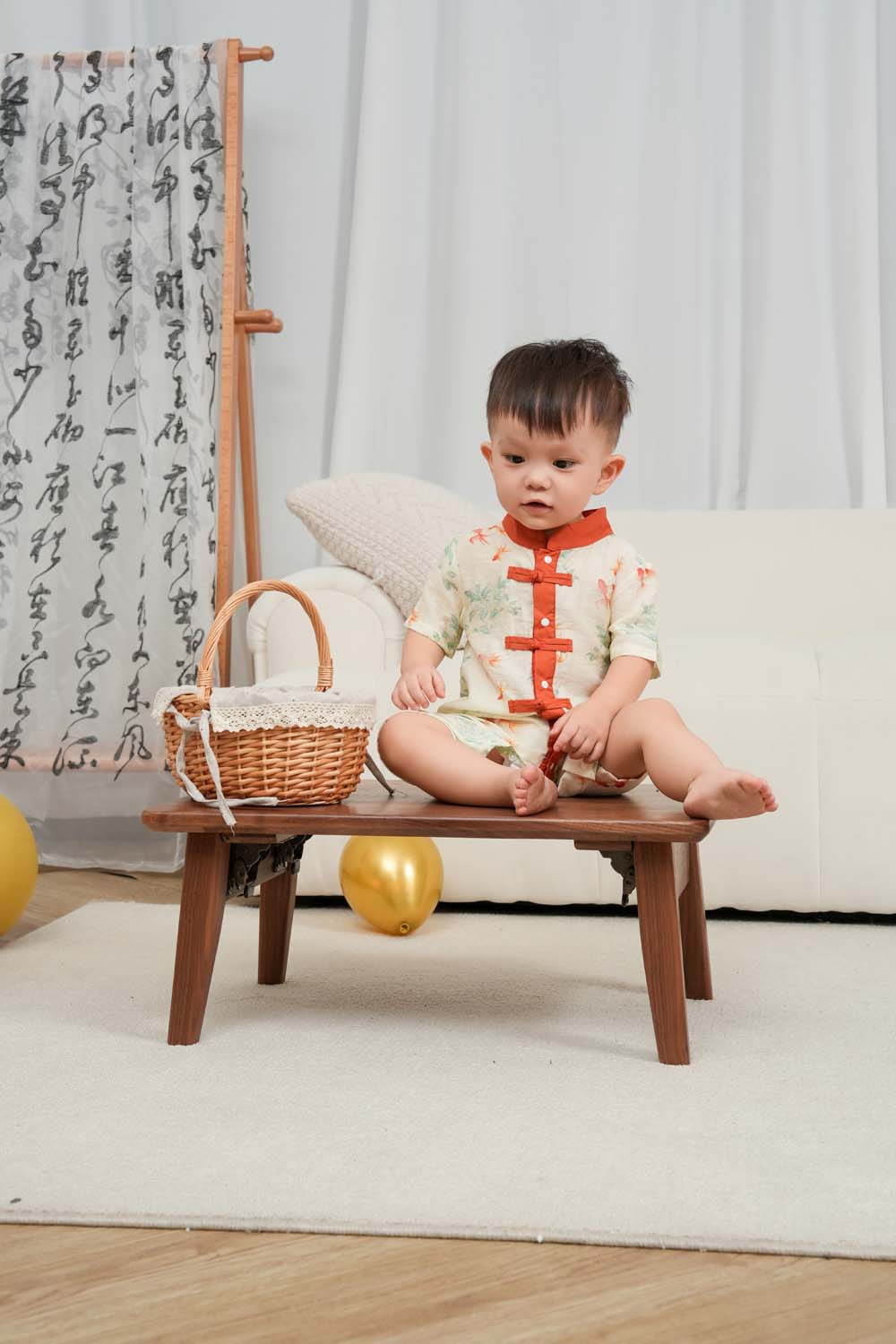 Singapore Souvenir Gift Fortune Bloom Family Set with Golden Fish Baby Boy Cheongsam Romper 0828 - Little Kooma