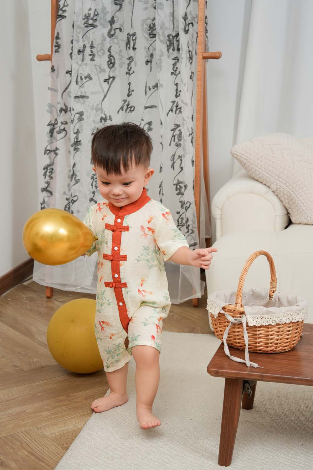 Singapore Souvenir Gift Fortune Bloom Family Set with Golden Fish Baby Boy Cheongsam Romper 0828 - Little Kooma